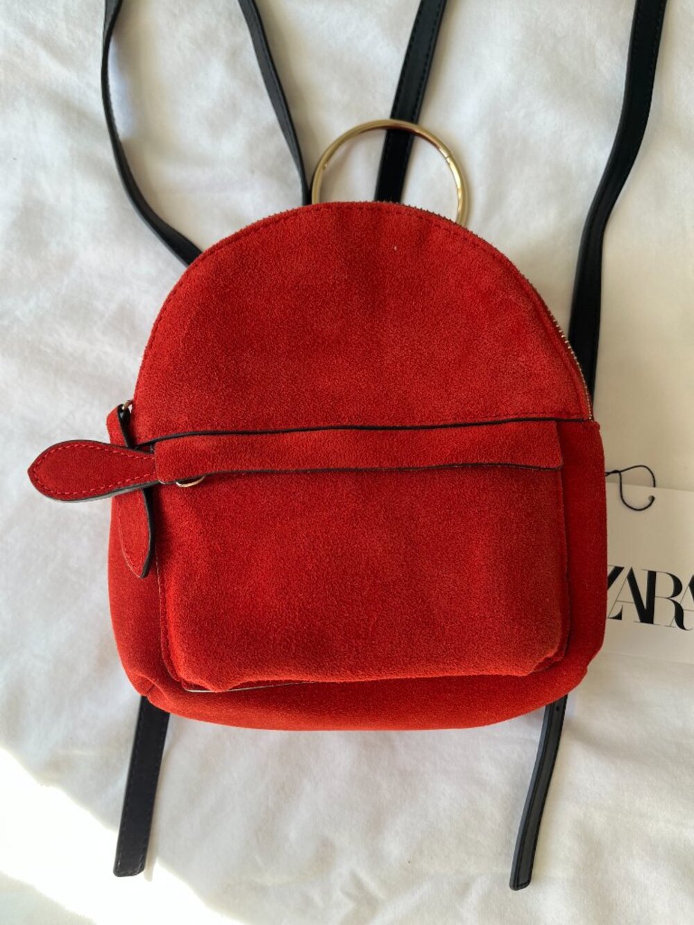 Zara Mini Backpack in Red Suede, NWT
